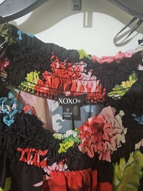 XOXO Black Floral Smocked Women's Top